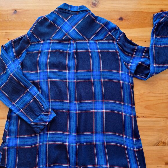Beachlunchlounge Navy Blue Red White Plaid Button-Up Top - Picture 2 of 7